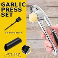 Presse-ail manuel en acier inoxydable de qualité supérieure avec brosse à éplucher l'ail outil de cuisine lavable au lave-vaisselle