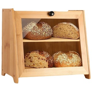 Boîte à pain en bambou à double étage avec étagères réglables, meuble de rangement pour comptoir de cuisine - Product Image 1