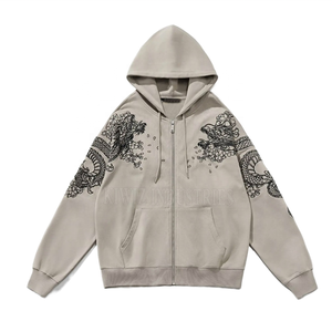 Vente en gros usine : Sweat à capuche zippé pour homme, coupe classique, avec logo personnalisé, dos en coton tricoté écologique, style Y2K, avec poche - Product Image 2