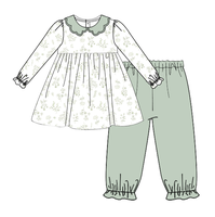 Ensembles de vêtements pour filles Puresun, col festonné, ensemble floral pour bébé fille, haut à manches longues, pantalon à volants, tenues 2 pièces OEM