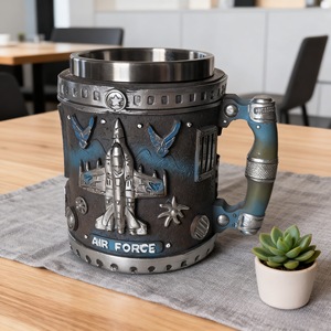 Tasse en résine avec ancre marine et couvercle, tasse à café de style militaire vintage, cadeau pour hommes - Product Image 3