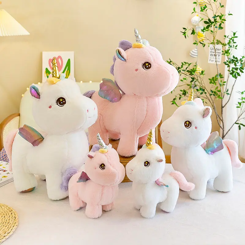 Bonito muñeco de peluche de unicornio con alas pequeñas en la espalda, almohada suave, regalos para niños, fiestas, animales de peluche, juguetes de unicornio de peluche