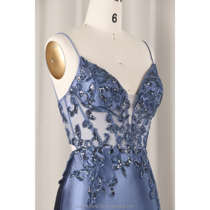 Màu Xanh Hải Quân Nàng Tiên Cá Corset Thấp Cắt Xem Thông Qua Phụ Nữ Của Prom Ăn Mặc Không Tay Phụ Nữ Sexy Sequined Eo Đàn Hồi Satin Buổi Tối Ăn Mặc - Product Image 5