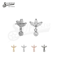 SUPERSTAR ASTM F136 Titane Embouts sans filetage à dos plat avec fixation à broche et griffes, Ornement pendulaire en CZ taille marquise pour piercing oreille et lèvre