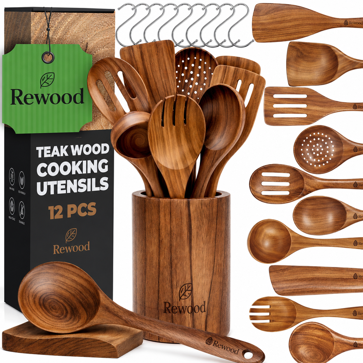 16Piece Natural Teak Wooden Utensils Set NonStick Cooking Spoons for Your Kitchen · image 2