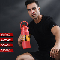Bouteille d'eau en acier inoxydable de 2 litres, avec double bouchon pour boissons, gourde isotherme sportive en acier inoxydable de 1L, 1,2L, 1,5L