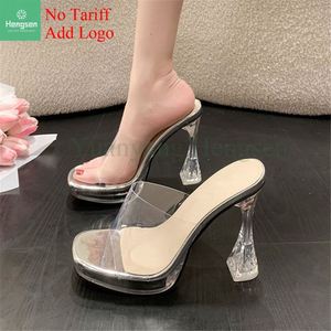 Chanclas altas con estampado de leopardo Hate Sky, zapatos informales, zapatillas de cristal, ropa de <span class=keywords><strong>mujer</strong></span> con cinta transparente - Product Image 1