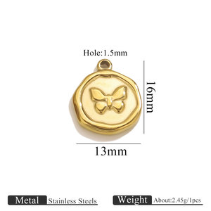 Stainless Steel <b>Wax</b> <b>Seal</b> Charm Round Clover Heart Butterfly Cross Pendant in Bag for DIY Necklace Bracelet Jewelry Making - Product Image 6