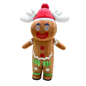 Custom Kerst Gevulde Wandelende Peperkoek Man Pluche Opblaasbare Mascotte Kostuum