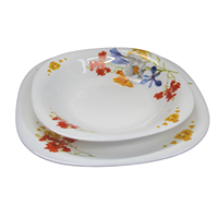 Ensemble de service en verre opale résistant à la chaleur LKSW, prix d'usine, avec bol et assiettes carrés en verre opale