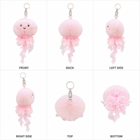 Porte-clés en peluche méduse rose Zaves, unique, écologique et durable, pour sacs à main et sacs à dos scolaires, best-seller, créature marine moelleuse en dentelle