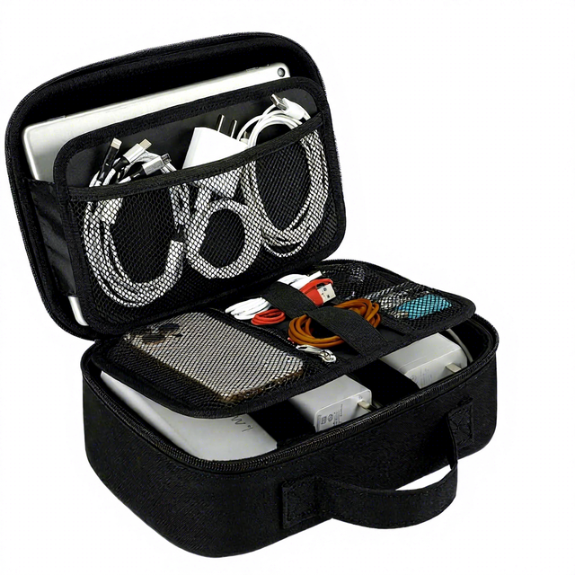 VUINO Eco-friendly Hard EVA Shockproof Electronics Organizer Travel Case with Zipper Closure Double Layer 10inch Size Black