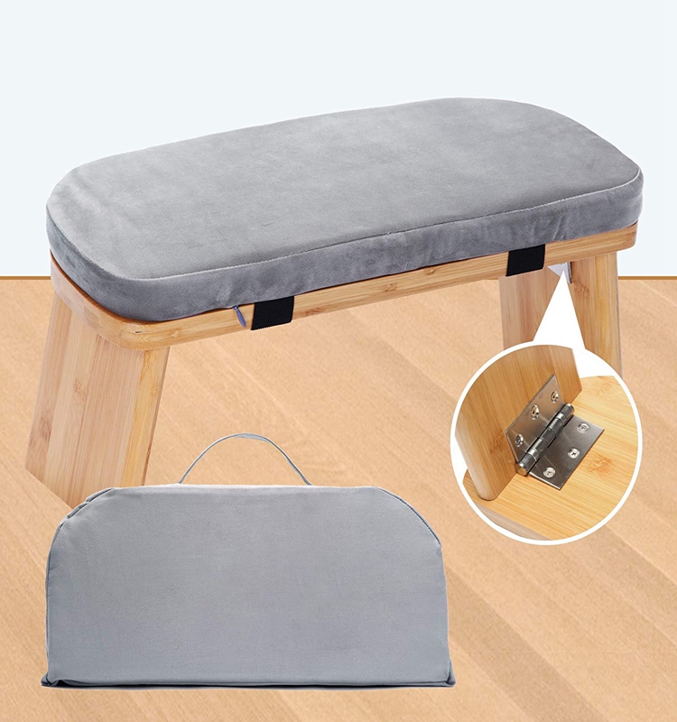 Bamboo Meditation Bench Ergonomic Bamboo Yoga Stool with Carry Bag and Cushion