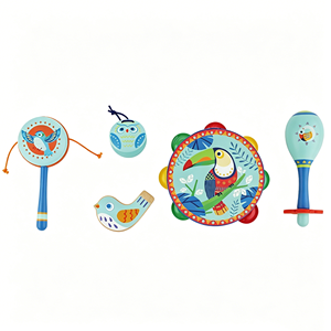 Wholesale Wooden Musical Instrument Set Wooden <b>Toys</b> <b>Drum</b> Maracas Whistle 5-Piece Set - Product Image 1