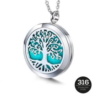 Essential Oil Diffuser Necklace | 18K PVD Gold Plated Stainless Steel | Tree of Life Aroma Diffuser Aromatherapy <b>Locket</b> Pendant - Product Image 1
