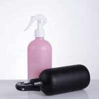Vente en gros 500ml/16oz Boston Round Matt Black Pink Flacon pulvérisateur en verre avec pulvérisateur à gâchette fine pour nettoyant pour le visage