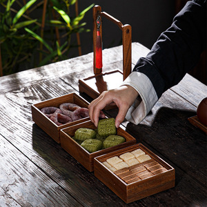 Panier rectangulaire en noyer à plusieurs niveaux, idéal pour les collations, style chinois, boîte de rangement pour cadeaux de mariage, thé - Product Image 2