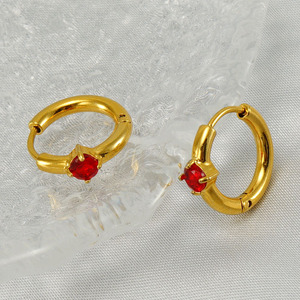 Zogxin Huggie <b>Earrings</b> 18K Gold Plated Colorful Zircon Round Geometric Everyday Wear - Product Image 4