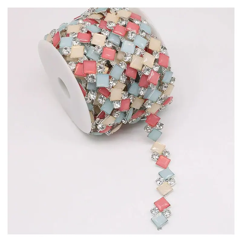 Hot Sale Square Resin Acrylic Gem Diamond Trim Decorations Diy Sewing Dress Rhinestone Chain For Garment Accessories