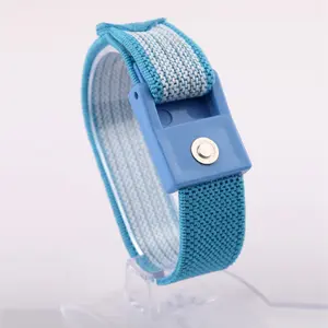 Grounding earthing wristband blue fabric esd antistatic wrist strap connected with grounding mat and 15ft straight cord