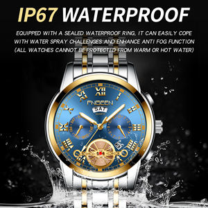 Montre FNGEEN pour homme, style business tendance, tourbillon, quartz, acier inoxydable, multifonctionnelle, non mécanique, 30 m d'étanchéité - Product Image 4