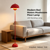 Lampe sur pied moderne en forme de champignon rouge, abat-jour en métal à double couche, style rétro, pour salon, chambre à coucher, hôtel, décoration