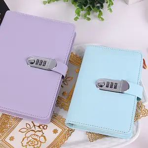 office supplies ring binder with lock pu leather notebook with coded lock 3D password design budget binder a5 a6 diary with lock