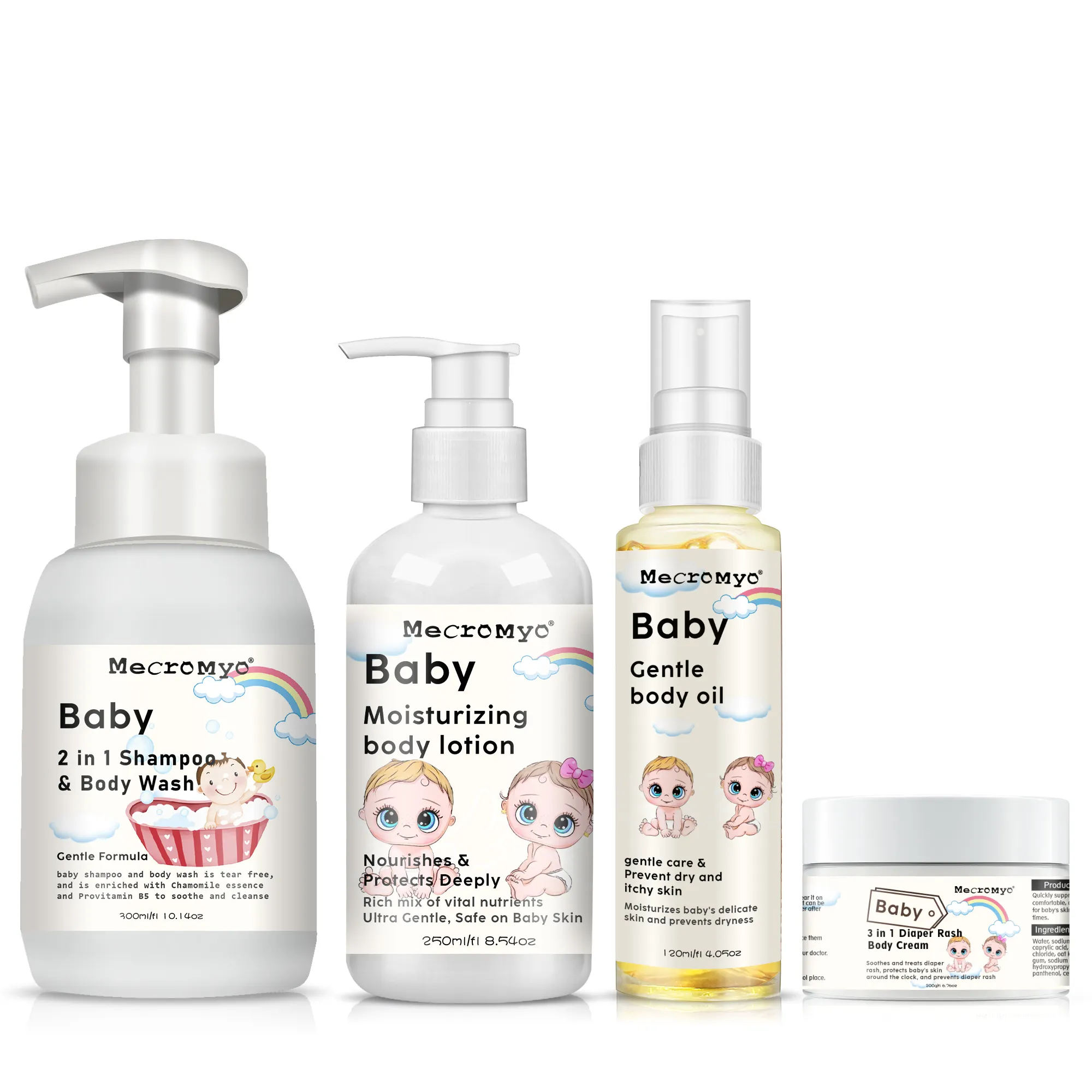 OEM/ODM Cuidados Com A Pele Set Baby Cream Loção Óleo Do Bebê Lavagem Do Corpo Do Bebê Shampoo