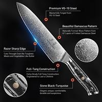 Couteau de cuisine professionnel en acier Damas VG10, couteau de chef Santoku et couteau à découper avec manche en turquoise noir, style japonais