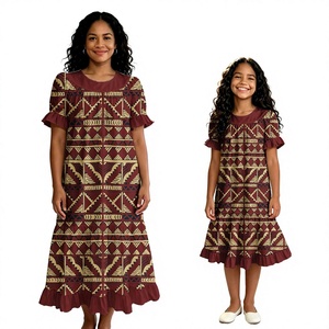 Vestidos de Verano Estilo Hawaiano de Último Diseño para Mujeres y Niñas, con Mangas con Volantes, de Poliéster, Estilo Tapa Fiji, Conjuntos a Juego para Madre e Hija - Product Image 2