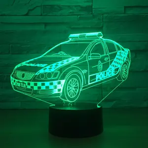 Polis arabası modeli 3D gece lambası USB renkli ruh masa masa dekoratif lamba çocuk odası atmosferi bebek uyku Nightlight