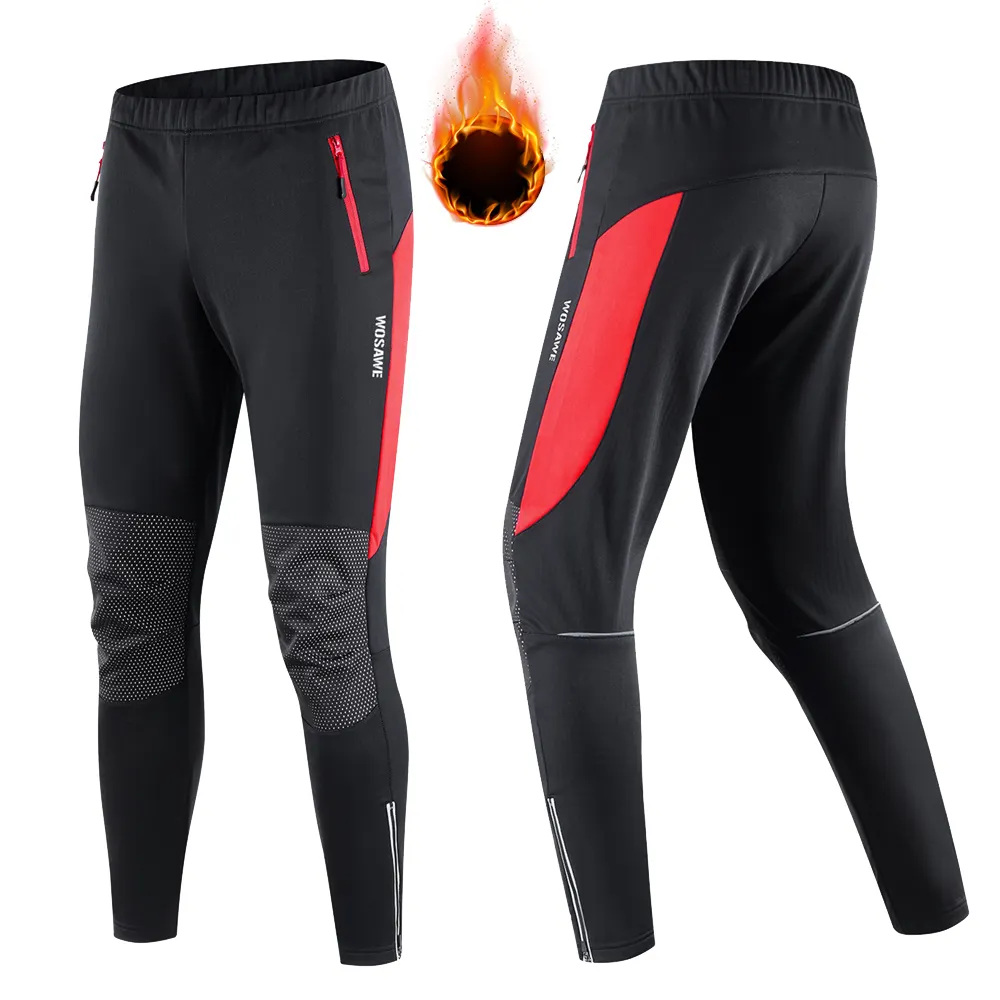 WOSAWE pantaloni da bici invernali uomo donna termici caldi pantaloni lunghi da ciclismo in pile riflettente antivento MTB pantaloni sportivi da bicicletta