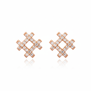 Square Shape Rose Gold Plated <b>Stud</b> Earrings Turkish 925 <b>Sterling</b> <b>Silver</b> Handmade for Ladies Jewelry - Product Image 2