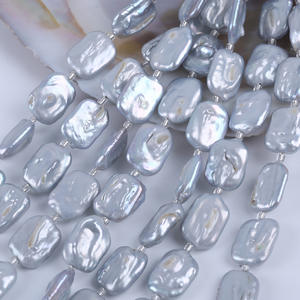 Perles d'eau douce rectangulaires baroques plaquées grises naturelles en gros, 18 cm 14-16 mm, perles en vrac pour bracelet DIY - Product Image 1