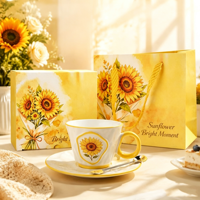Ensemble tasse à café et soucoupe en céramique motif tournesol, coffret cadeau, ensemble de tasses à thé