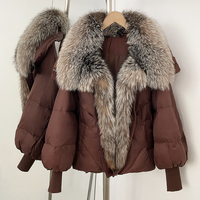 OFTBUY 2025 Nouveau Manteau d'Hiver en Vrai Fourrure de Raton Laveur Grande Taille pour Femmes, Manches en Tricot, Doudoune en Duvet de Canard Blanc, Parka surdimensionnée en Duvet