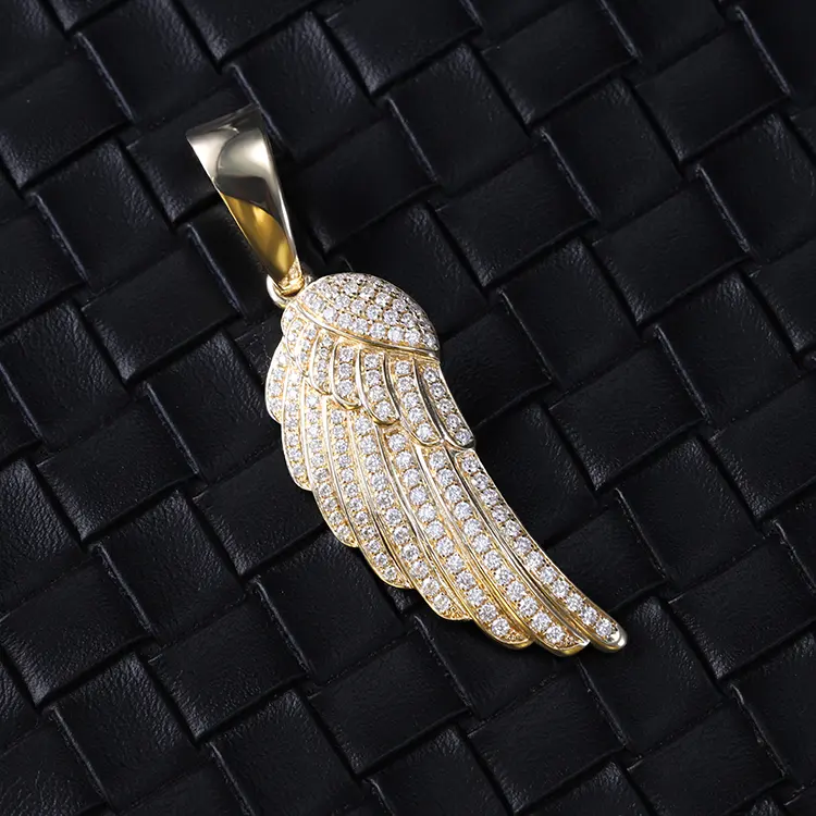 Custom design Men Hip Hop Jewelry 14K Solid Gold Angle's Wing Moissanite diamond Pendant