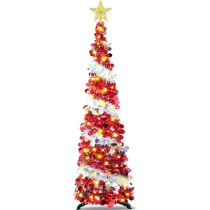Sapin de Noël Artificiel de Luxe 150 cm (5 pieds) – Sapin Pop-up avec Guirlande et 100 Lumières LED Multicolores – Modèle Coastal Pencil - Product Image 5