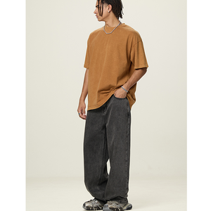 เสื้อยืดผ้าครอปสำหรับผู้ชายเสื้อครอปผ้าฝ้ายบ็อกซี่260gsm ซักแบบเรียบๆใส่ได้ตามต้องการ - Product Image 1