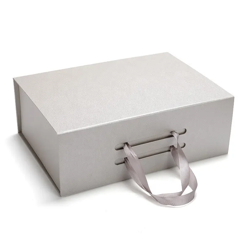 Scatola pieghevole magnetica per imballaggio regalo in cartone rigido grande argento di Design personalizzato per abito da sposa