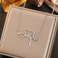 Collier pour femme en acier inoxydable plaqué or, motif stéthoscope médical et ECG, avec pendentif battement de cœur tendance