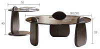 Table basse d'appoint de style bois original, ronde, en verre trempé transparent, table moyenne avec bureau latéral, table basse en bois