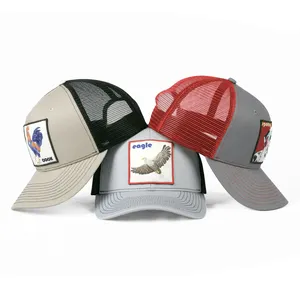 OEM özel tasarım hayvan şoför şapkası pamuk 6 Panel ağ spor kap aplike Trucker beyzbol şapkası