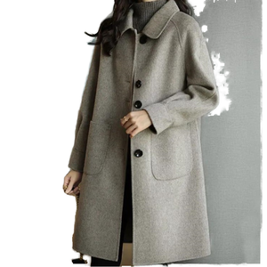 Abrigo de Invierno para Mujer, Nuevo Estilo, Cuello Redondo, Adornado con Cuentas, Estilo Coreano, Corte Entallado, Elegante, Largo, de Poliéster y Lana - Product Image 1