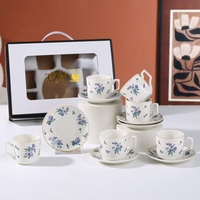 Nouvel ensemble de 6 tasses à café et soucoupes en céramique de style européen, luxe moderne, idéal pour mariage ou comme cadeau promotionnel