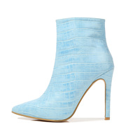 CSB96 — bottines en cuir de couleur bleue pour femme, chaussures à talons hauts et fins, effet peinture à la pierre, pour l'automne et l'hiver