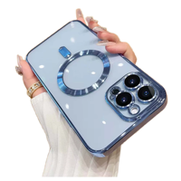 Étui de téléphone en TPU avec cadre en diamant de luxe pour iPhone 15 14 13 12 Pro Max, paillettes scintillantes avec fonction de charge sans fil magnétique