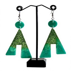 Unique Premium Geometric <b>Resin</b> Hoop Earrings Fancy Green Glitter Bohemian Design Stylish Women's Party Jewelry with Woman - Product Image 1