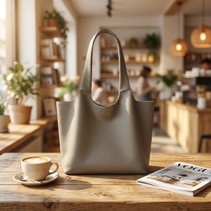Genuine Leather Tote Bag Pebbled Texture Solid Color Minimalist Style Open Top Daily Use Women's Shoulder <b>Handbag</b> - Product Image 4