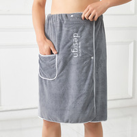 Jupe de bain en molleton de corail de couleur unie pour hommes, peignoir élastique brodé pour la maison, serviette non tissée absorbant facilement l'eau pour usage domestique
